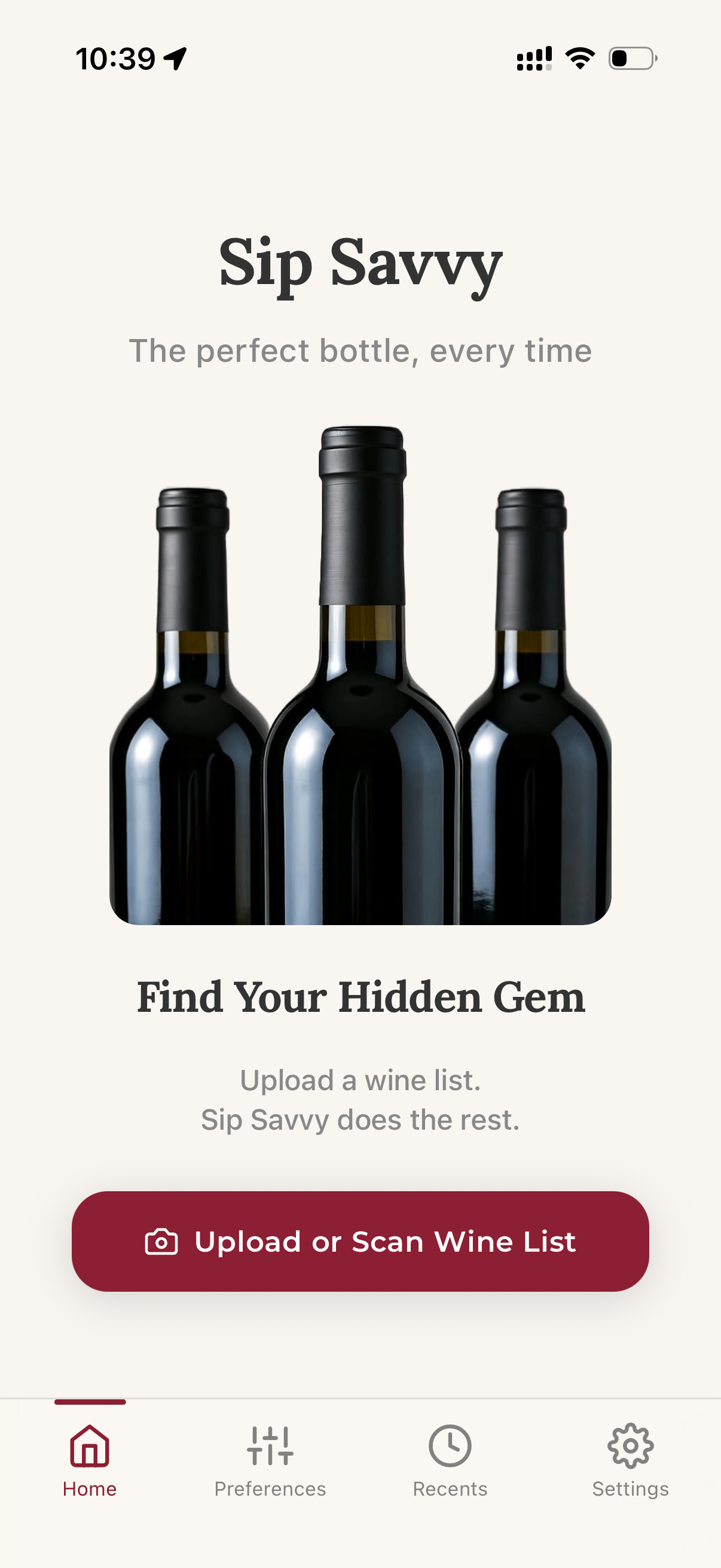 Sip Savvy - Scan wine list screen