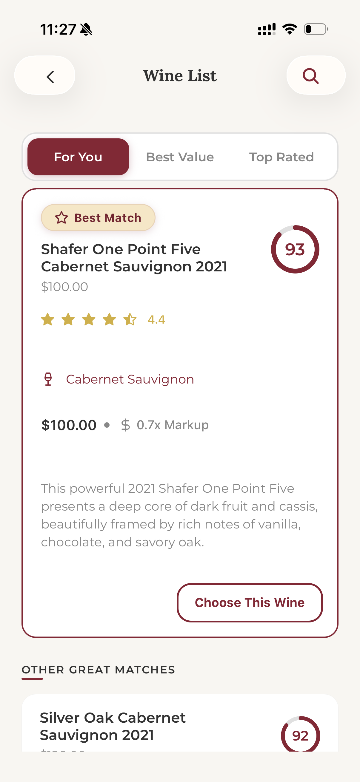 Sip Savvy - Wine recommendations screen